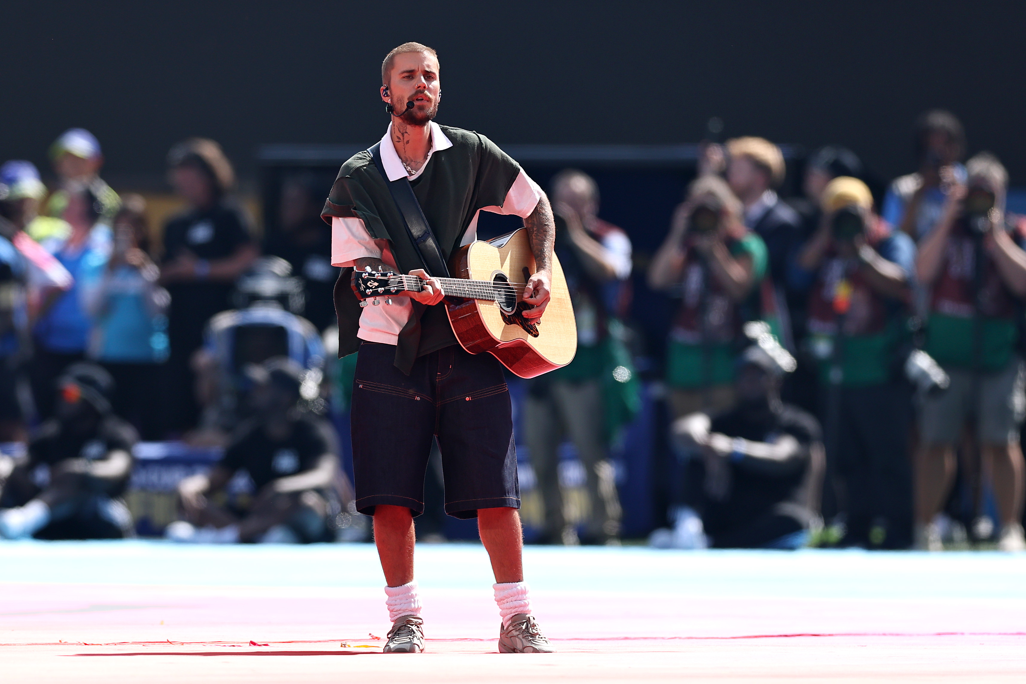 Justin Bieber performs during the Topps Final Halftime Show the