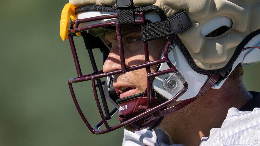 Oklahoma State linebacker Tate Romney wearing a helmet during a workout while at Arizona State
