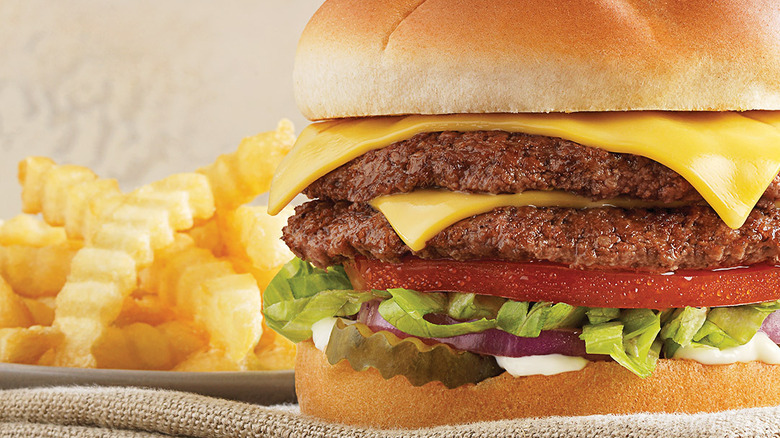 A close-up of a Culver's ButterBurger in front of fries