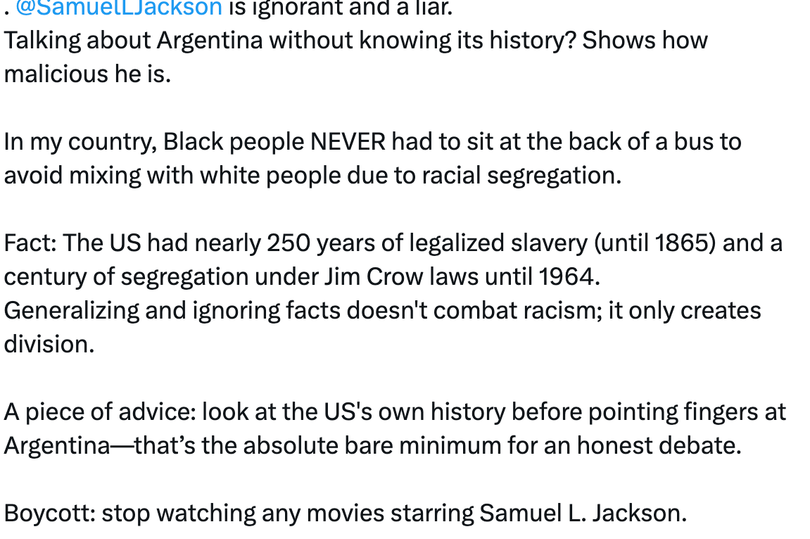 Former Argentine legislator Rebeca Fleitas clapped back at Samuel on X, formerly known as Twitter