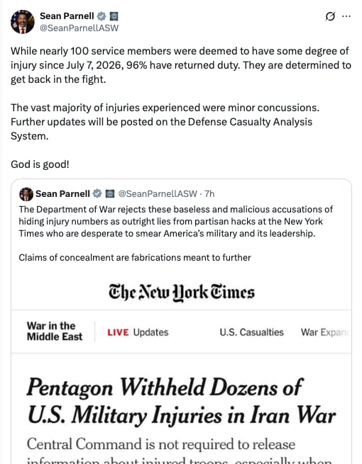 Parnell wrote a follow-up post about troops' injuries. / X/SeanParnellASW