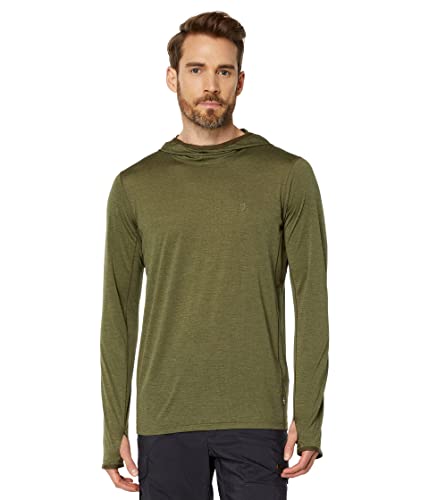 Fjällräven Abisko Sun Hoodie Men's Long Sleeve Shirt - Lightweight&comma; Comfortable&comma; Sun Protection Fabric - Hiking&comma; Trekking&comma; Green&comma; Medium
