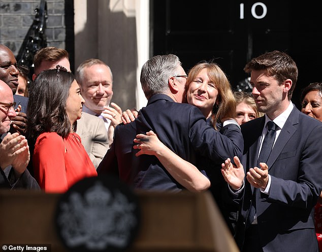 Sir Keir hugged then-Chancellor Rachel Reeves, who was among the crowd gathered outside No10