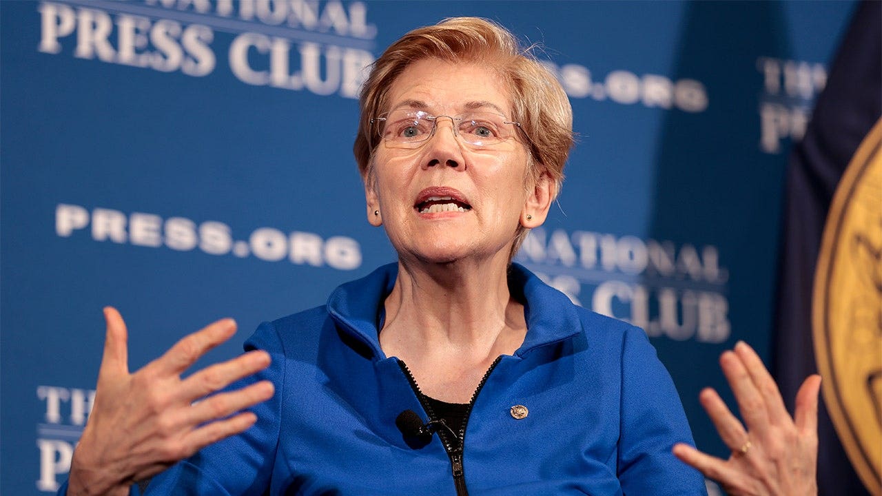 Sen. Elizabeth Warren holds a discussion at the National Press Building in Washington, D.C., on Jan. 12, 2026.