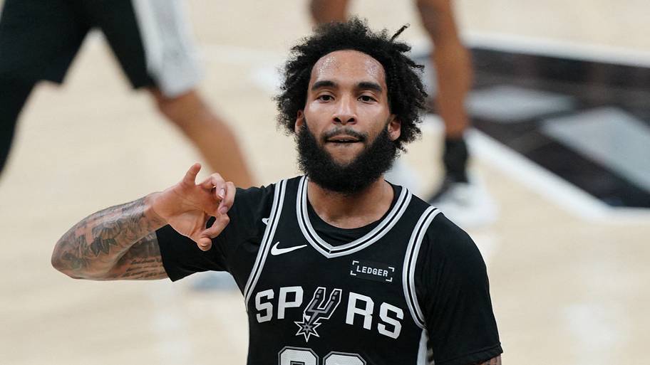 San Antonio Spurs forward Julian Champagnie (30) reacts in the second half during game six of the western conference finals.