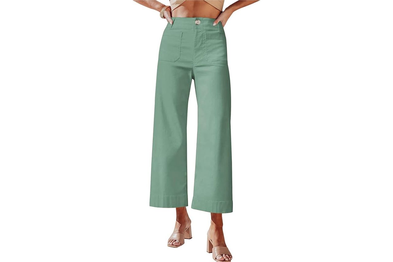 miduo Womens High Waisted Cropped Wide Leg Stretchy Straight Pants