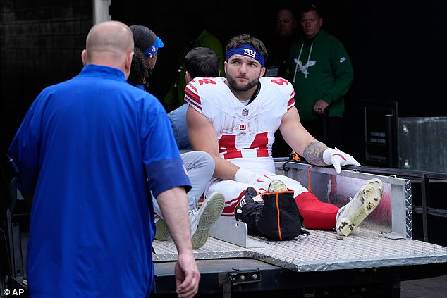 The running back suffered a broken right fibula and dislocated right ankle against the Eagles