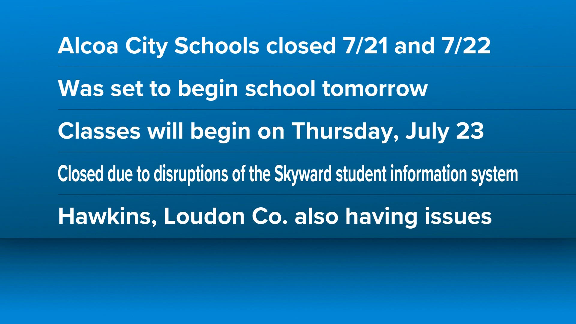 Alcoa schools delay start amid Skyward system disruption