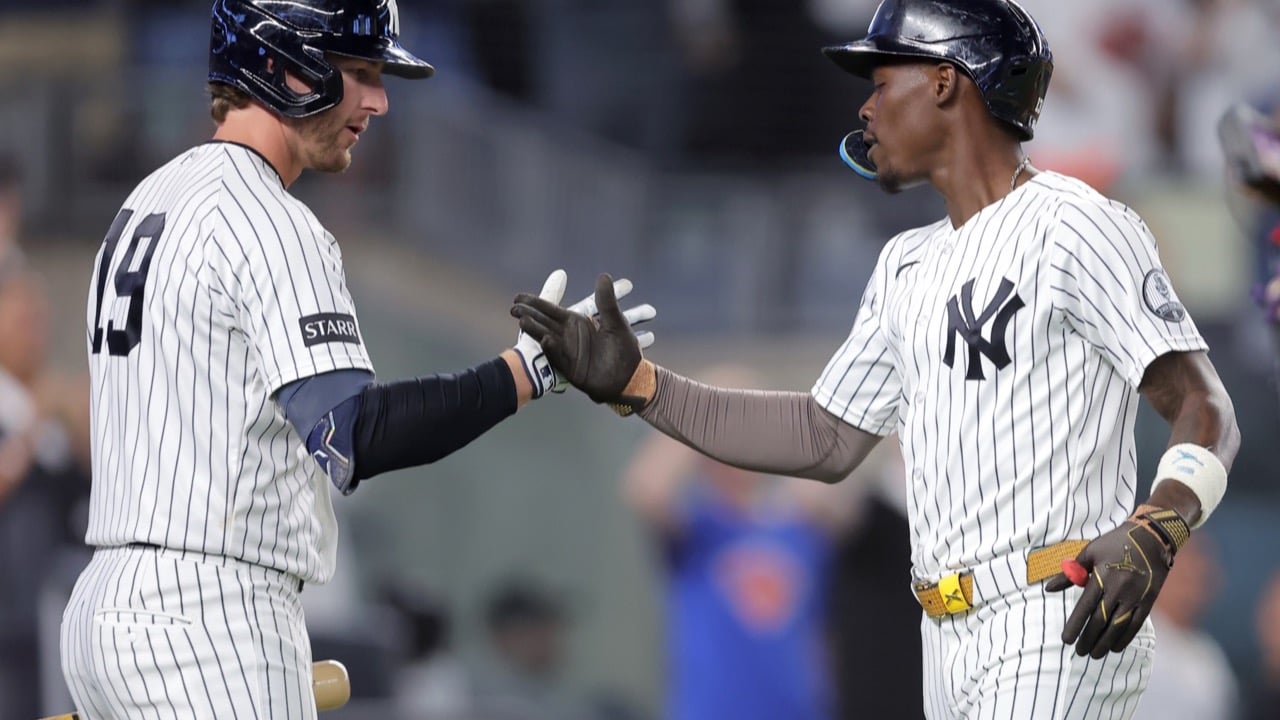 Jazz Chisholm Jr. celebrating a home run for the Yankees