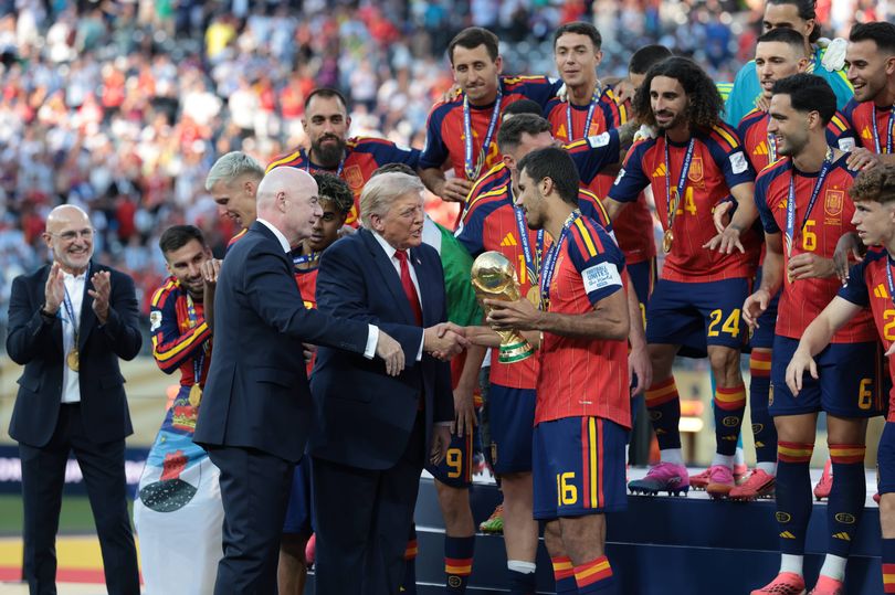 Trump presented the World Cup trophy to Spain captain Rodri following their 1-0 win against Argentina on Sunday