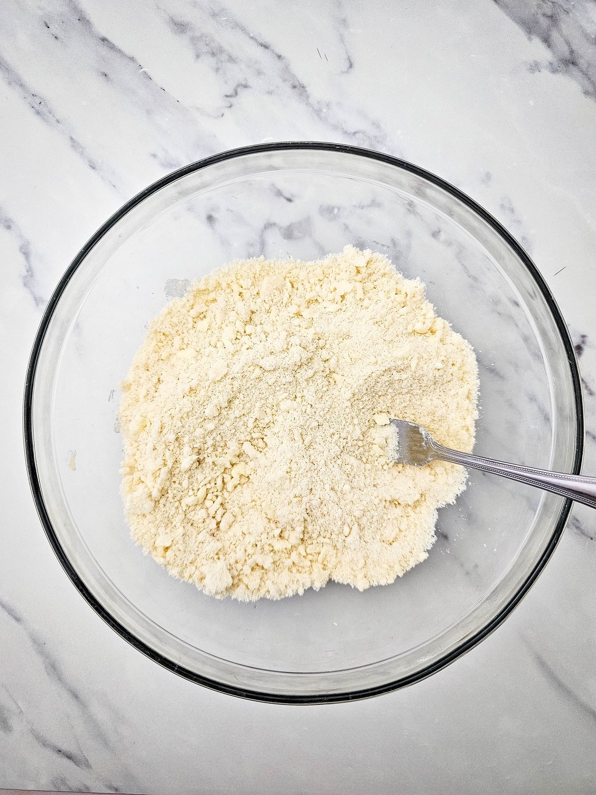 Crumble topping cut together until sandy and crumbly