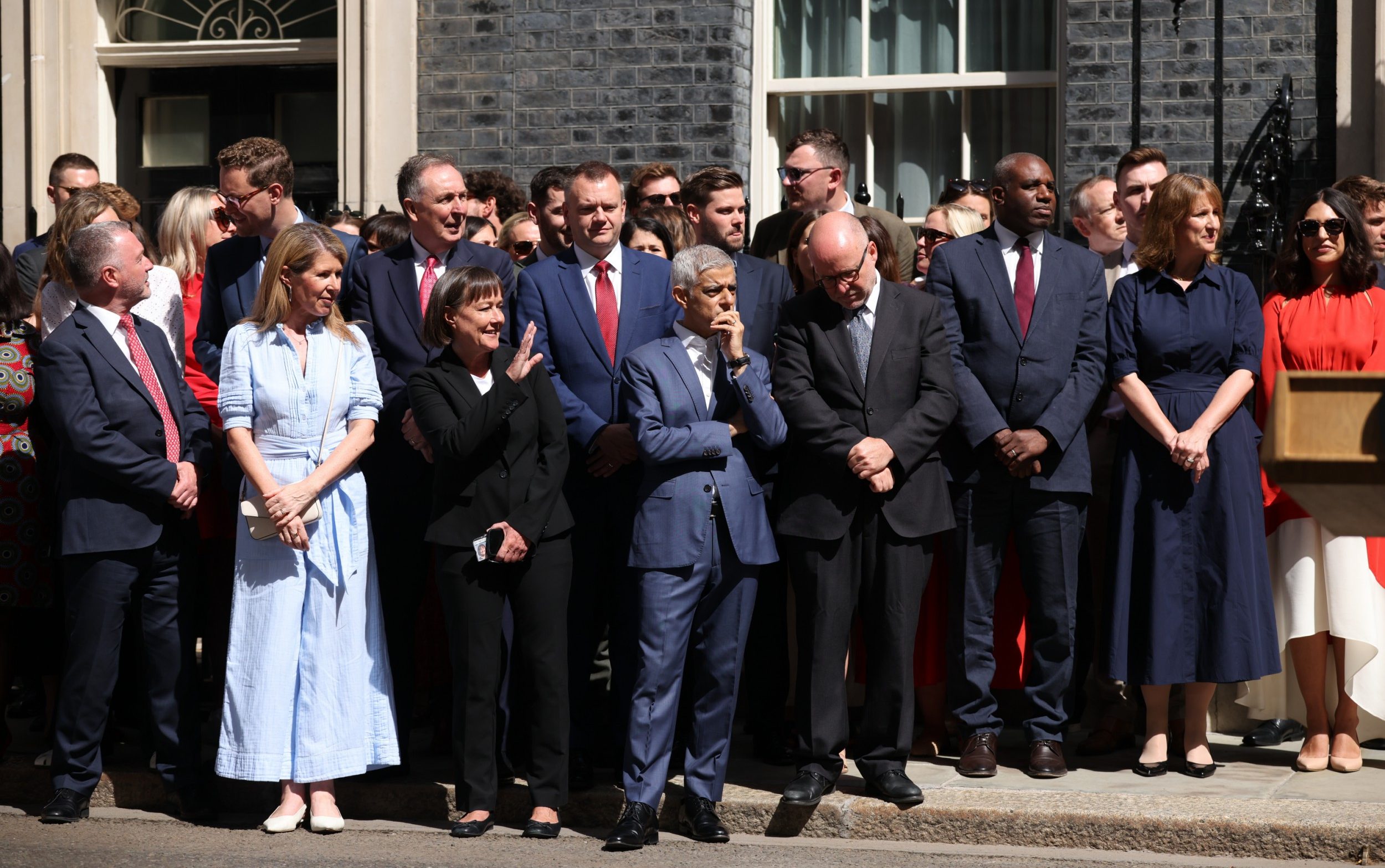 Rachel Reeves, David Lammy and Sir Sadiq Khan are all outside No 10 to support Sir Keir Starmer