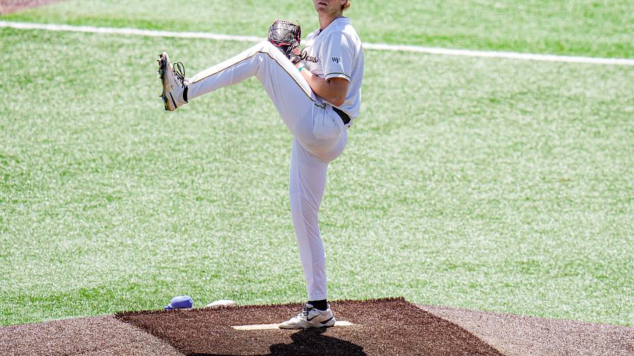 Wake Forest pitcher Chris Levonas pitches against Kentucky