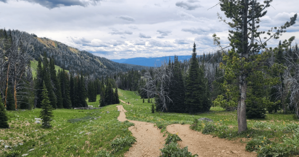 Dirt pathways along a stunning skyline at the Beehive Basin Trail in Montana.