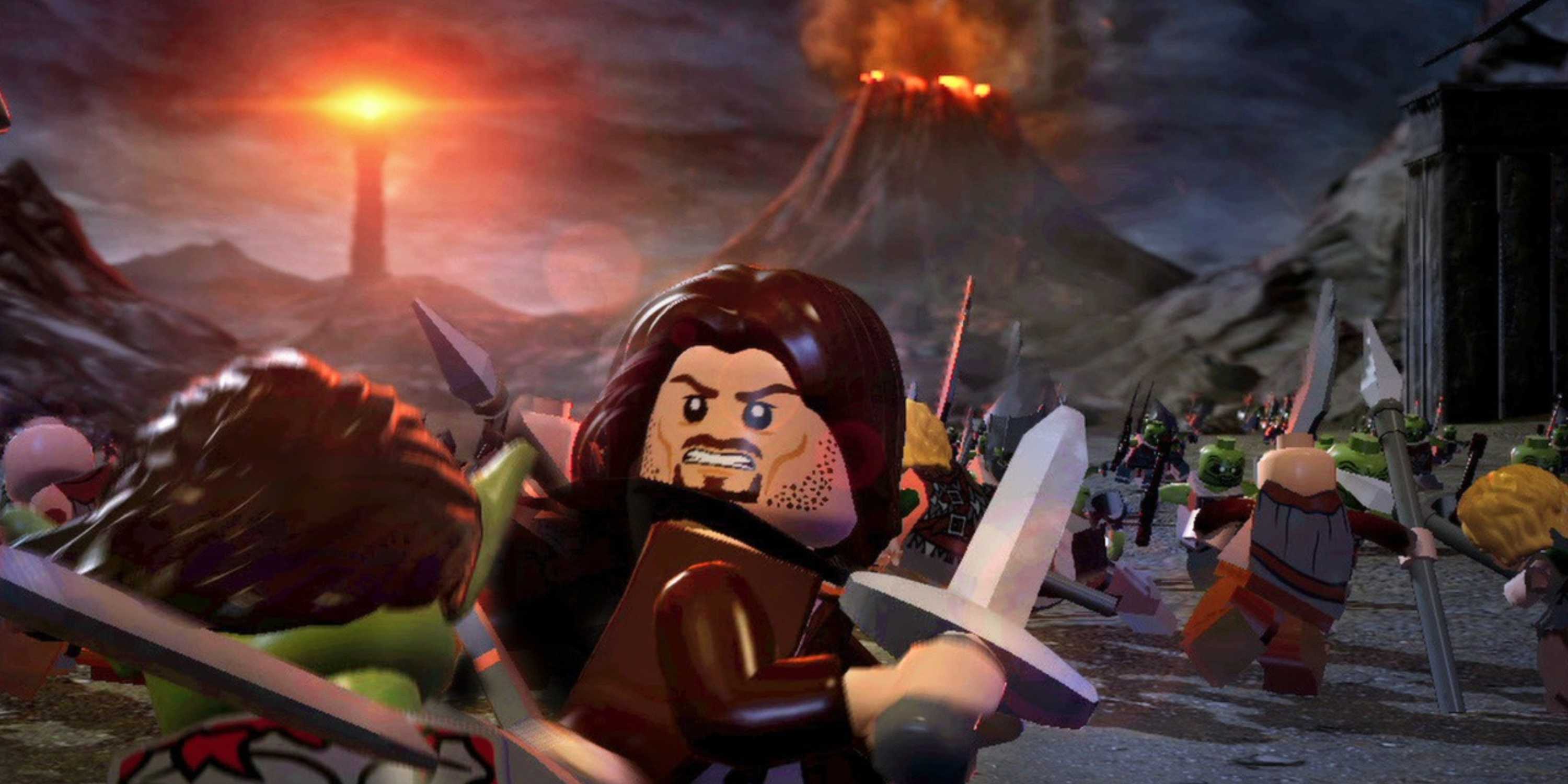 Aragorn fighting an orc in LEGO The Lord of the Rings