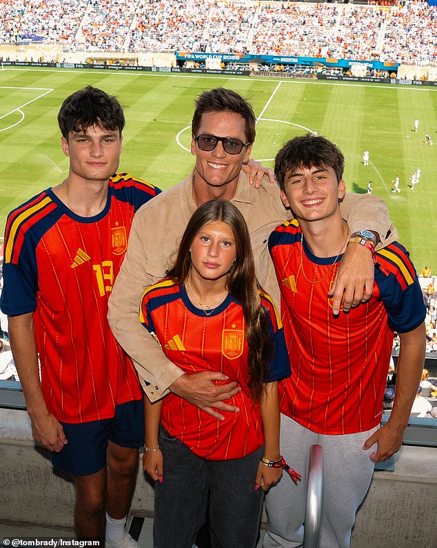 Tom Brady's daughter Vivian is the spitting image of her mother Gisele Bündchen in a family photo taken at the World Cup Final over the weekend and shared Monday by the NFL great