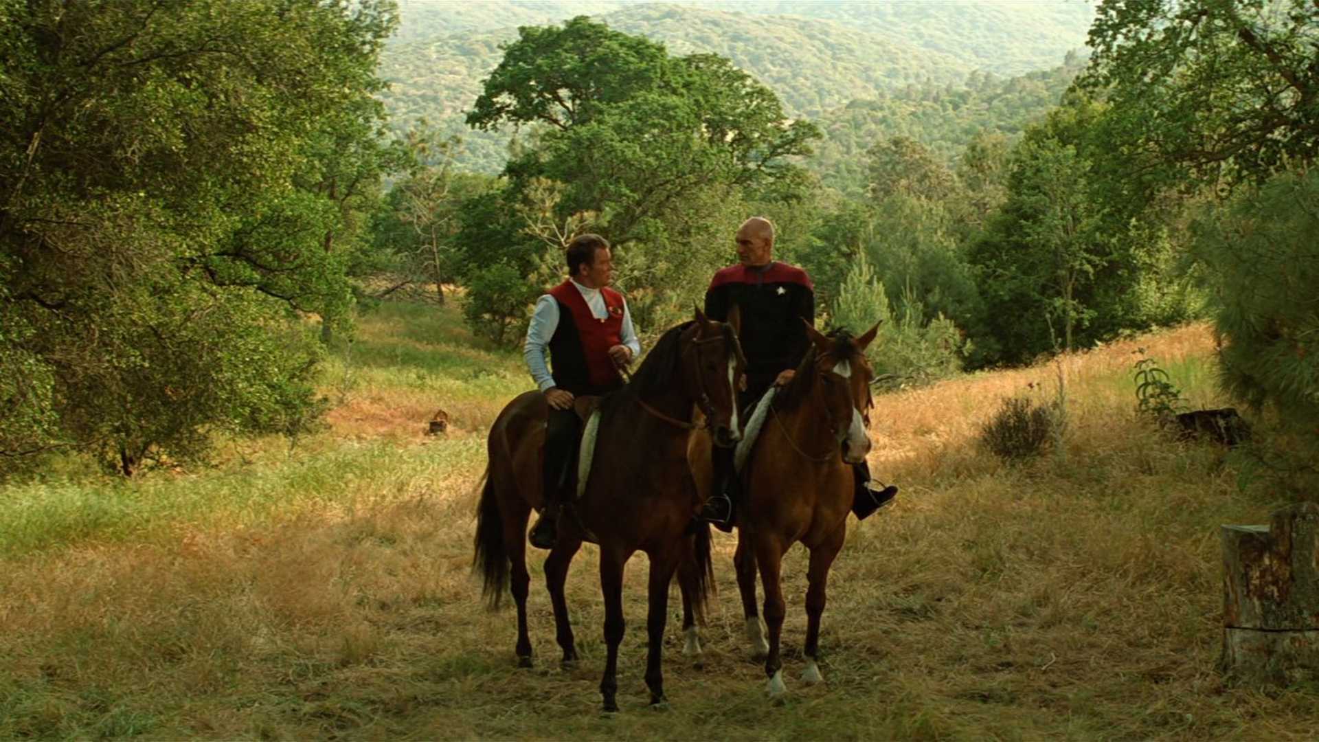 Kirk and Picard on horseback