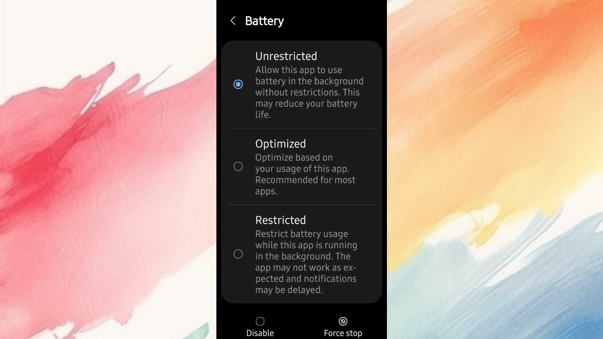 Battery unrestriction on Android Auto