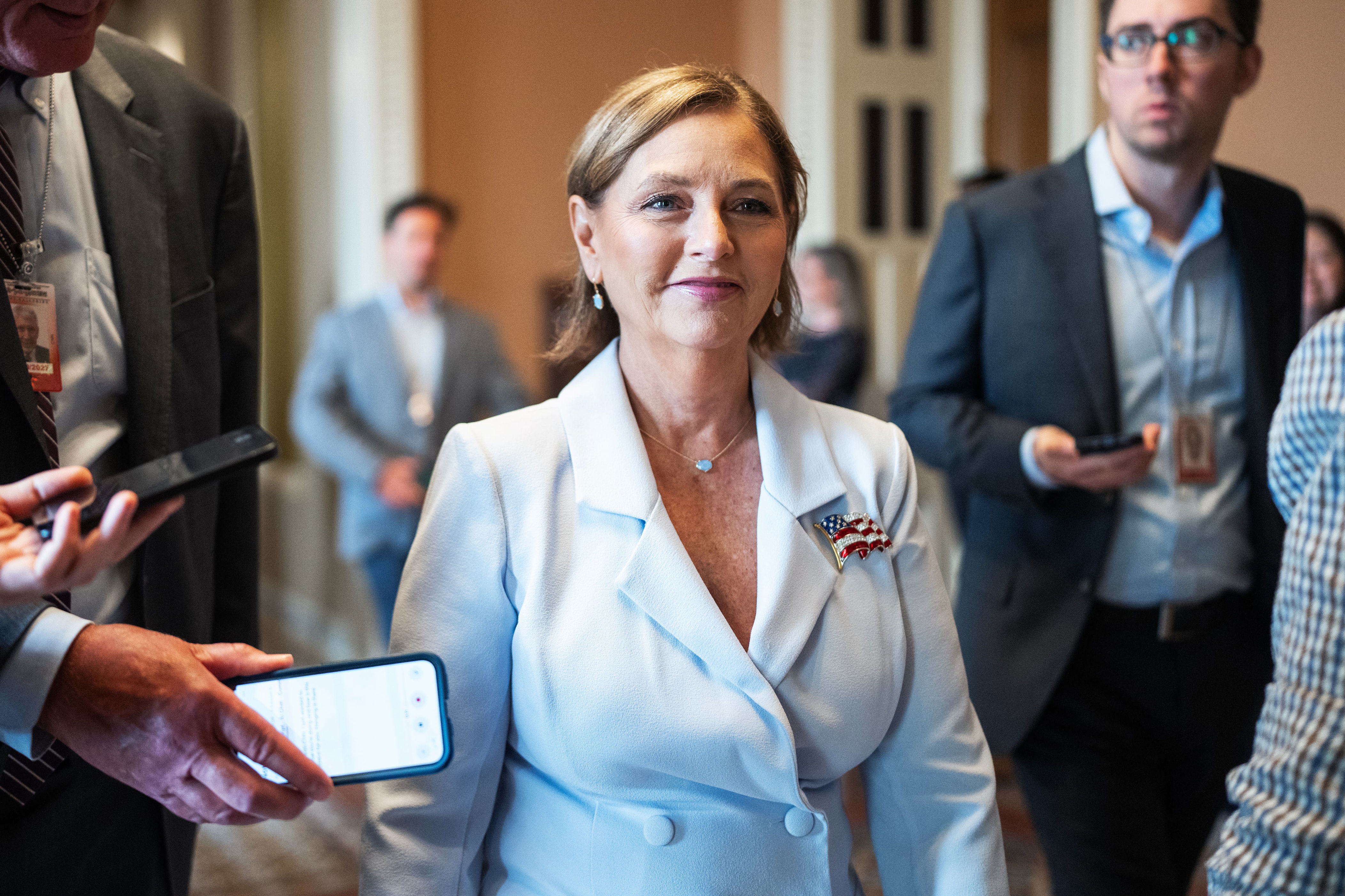 Sen. Darline Graham Nordone, sister of late Sen. Lindsey Graham, pictured on July 14 making her way to her swearing-in ceremony, announced she would run in the special election for a full term. / Tom Williams/CQ-Roll Call, Inc via Getty Images