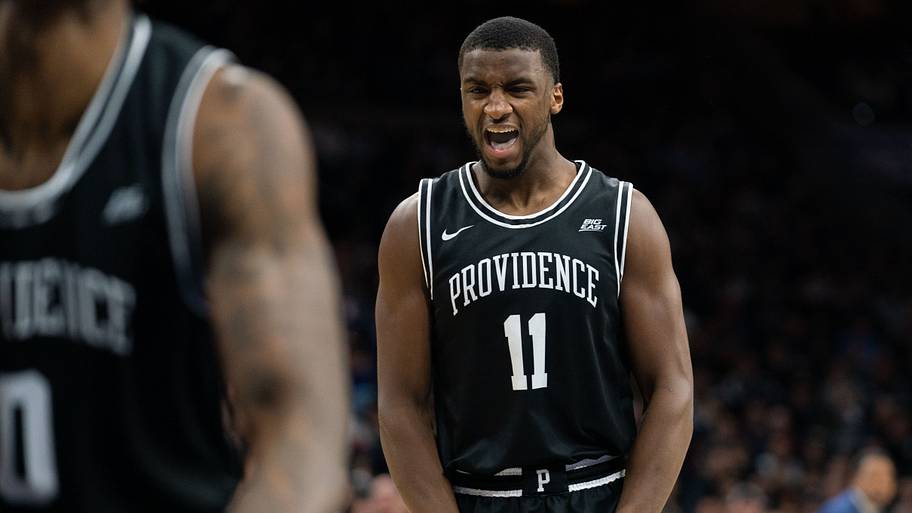 Feb 29, 2020; Philadelphia, Pennsylvania, USA; Providence Friars guard Alpha Diallo (11) reacts after a defensive stop agains