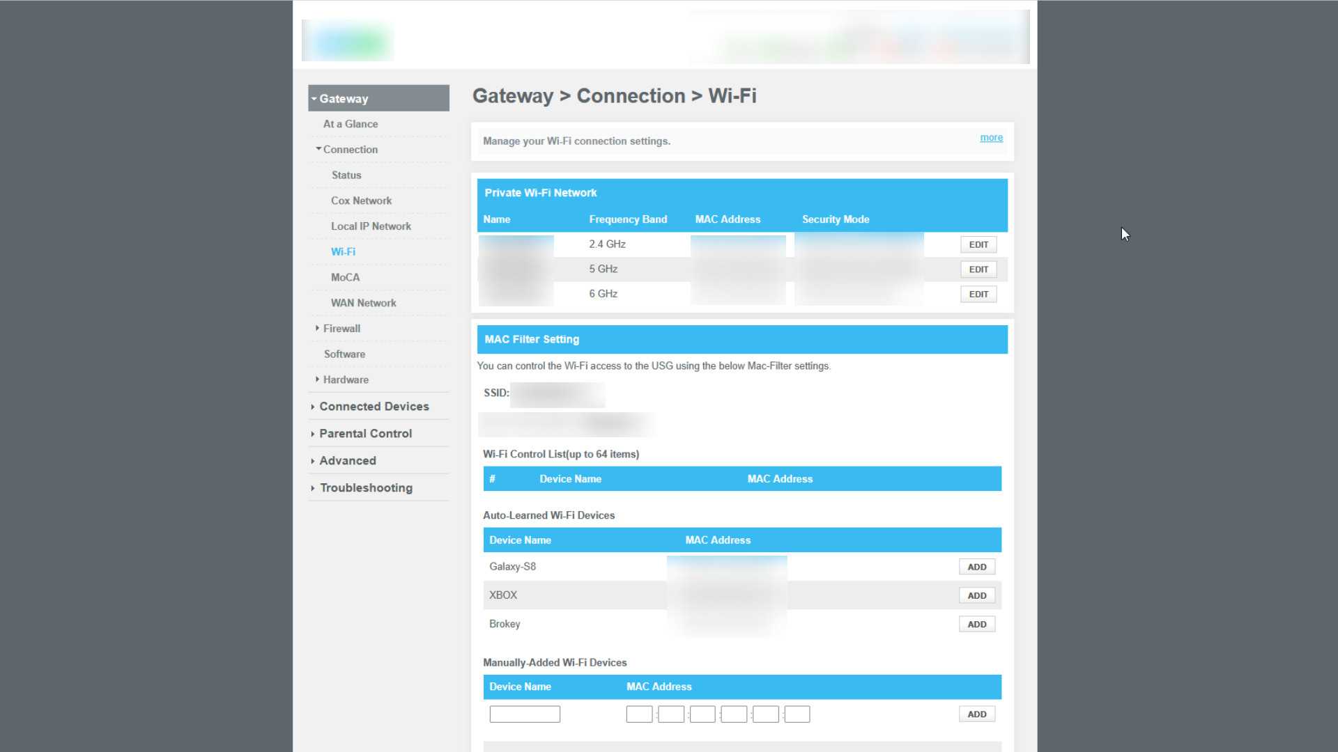 Wifi settings with a lot blocked out