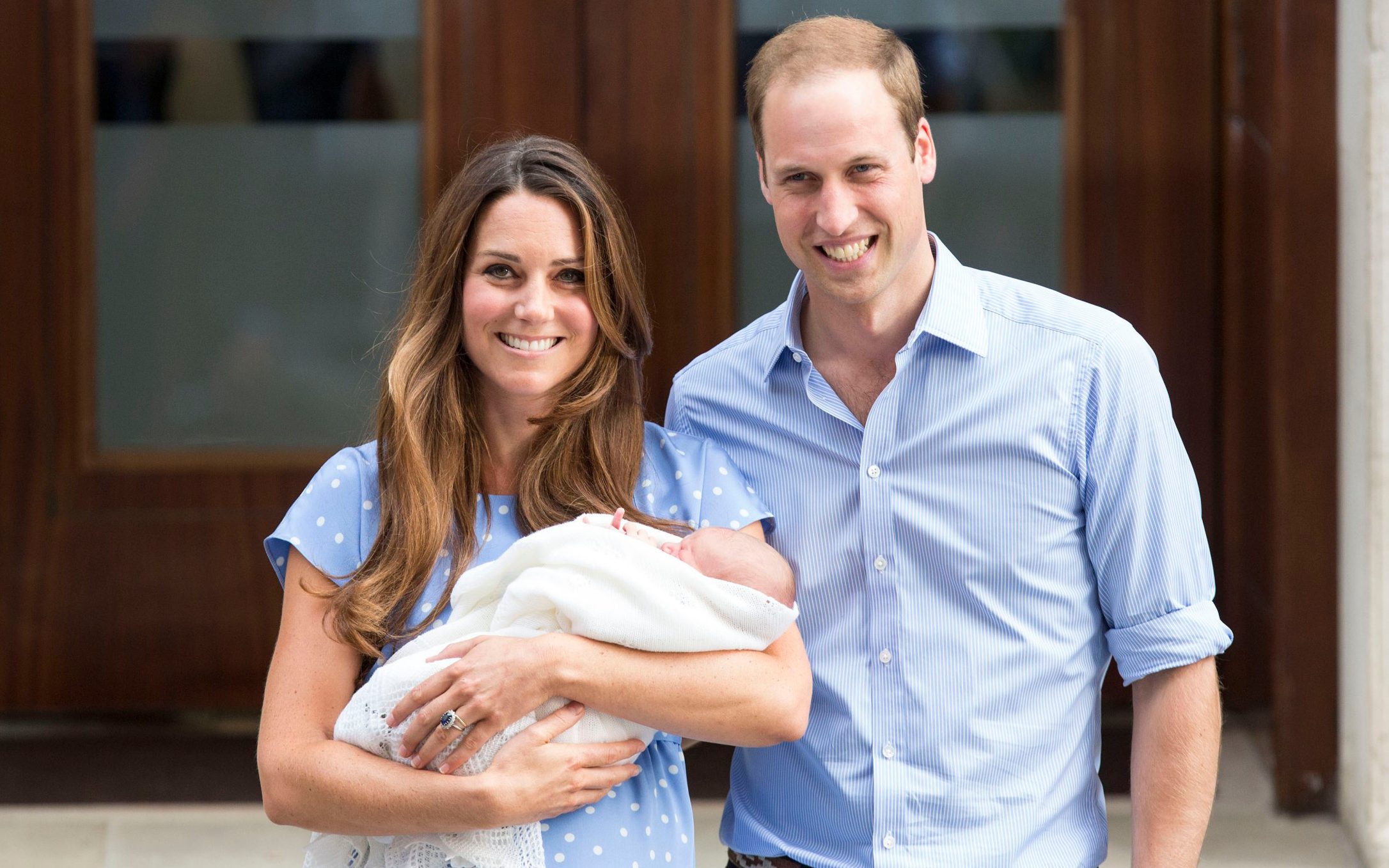 Catherine (holding baby George) and William outside St Mary's Hospital on July 23 2013