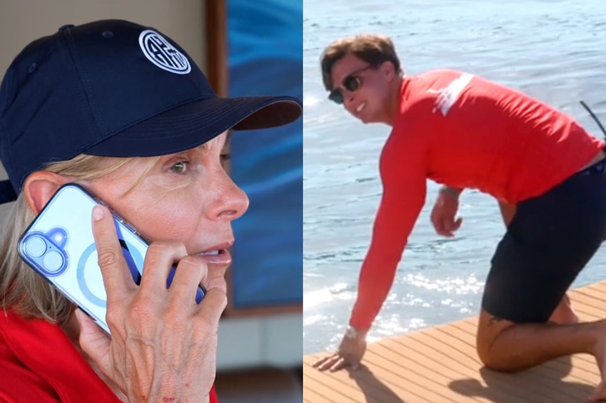 A split of Captain Sandy and Cooper Dawson during Below Deck Med.