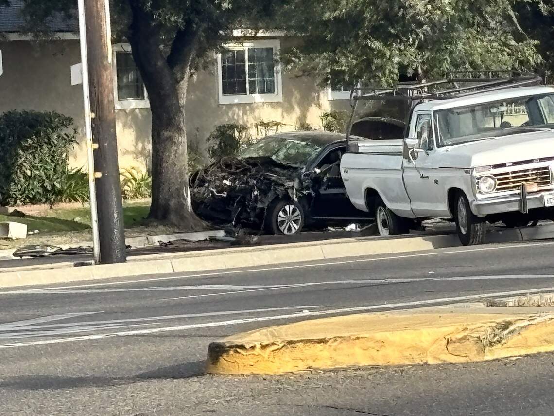 Two vehicles crashed at Chestnut and Home Avenues in Fresno, California on Monday, July 20, 2026.