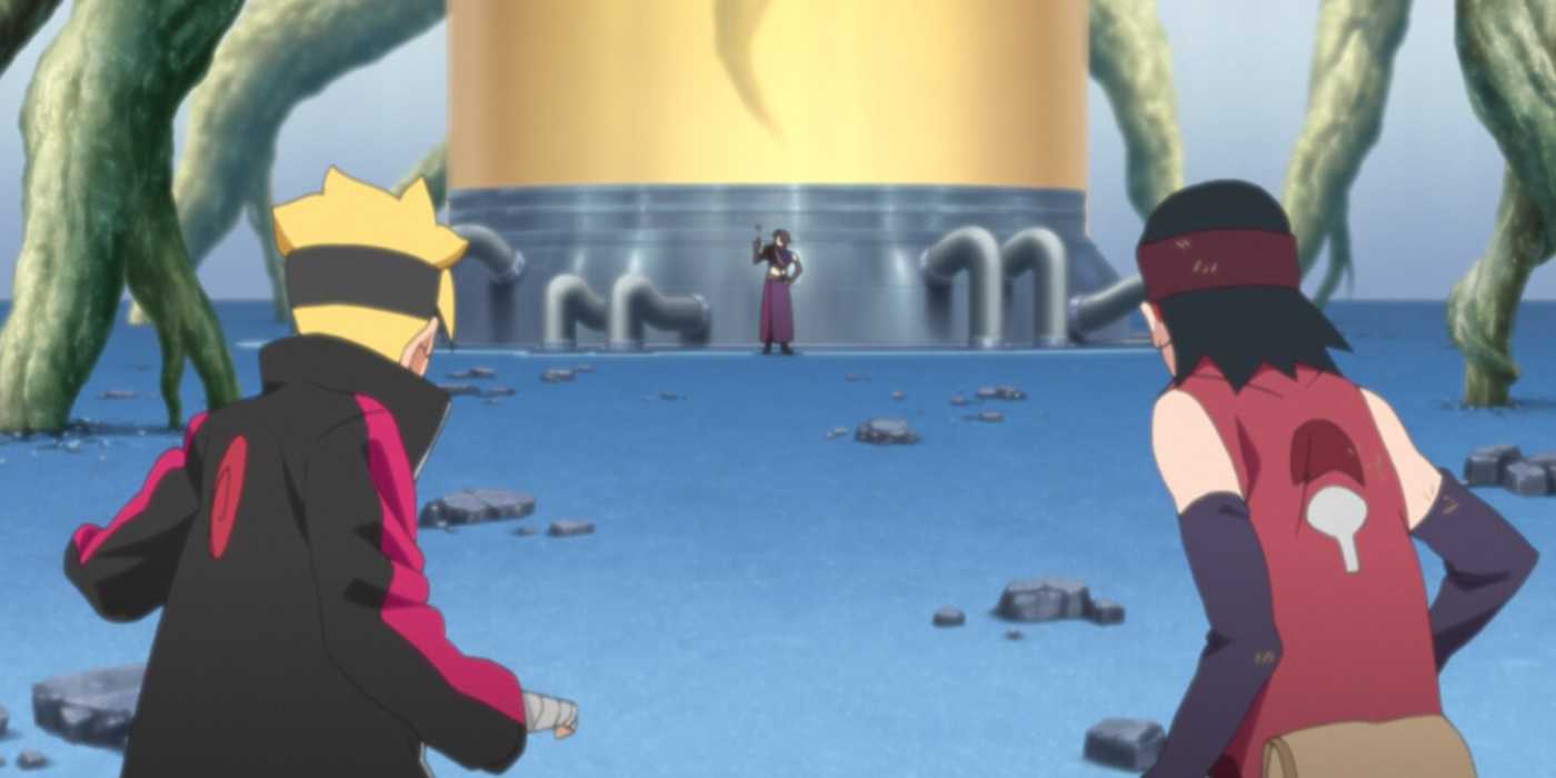 Boruto and Sarada team up to fight Deepa in Boruto: Naruto Next Generations.