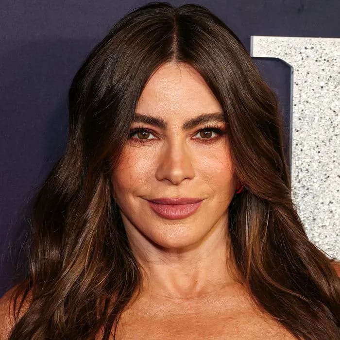 Sofia Vergara pairs a brown corset top with baggy jeans at World Cup final