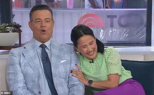 The rest of the hosts laughed while Nguyen playfully nudged the Today star, before Roker chimed in: 'You come for the grill advice and stay for the boom.'