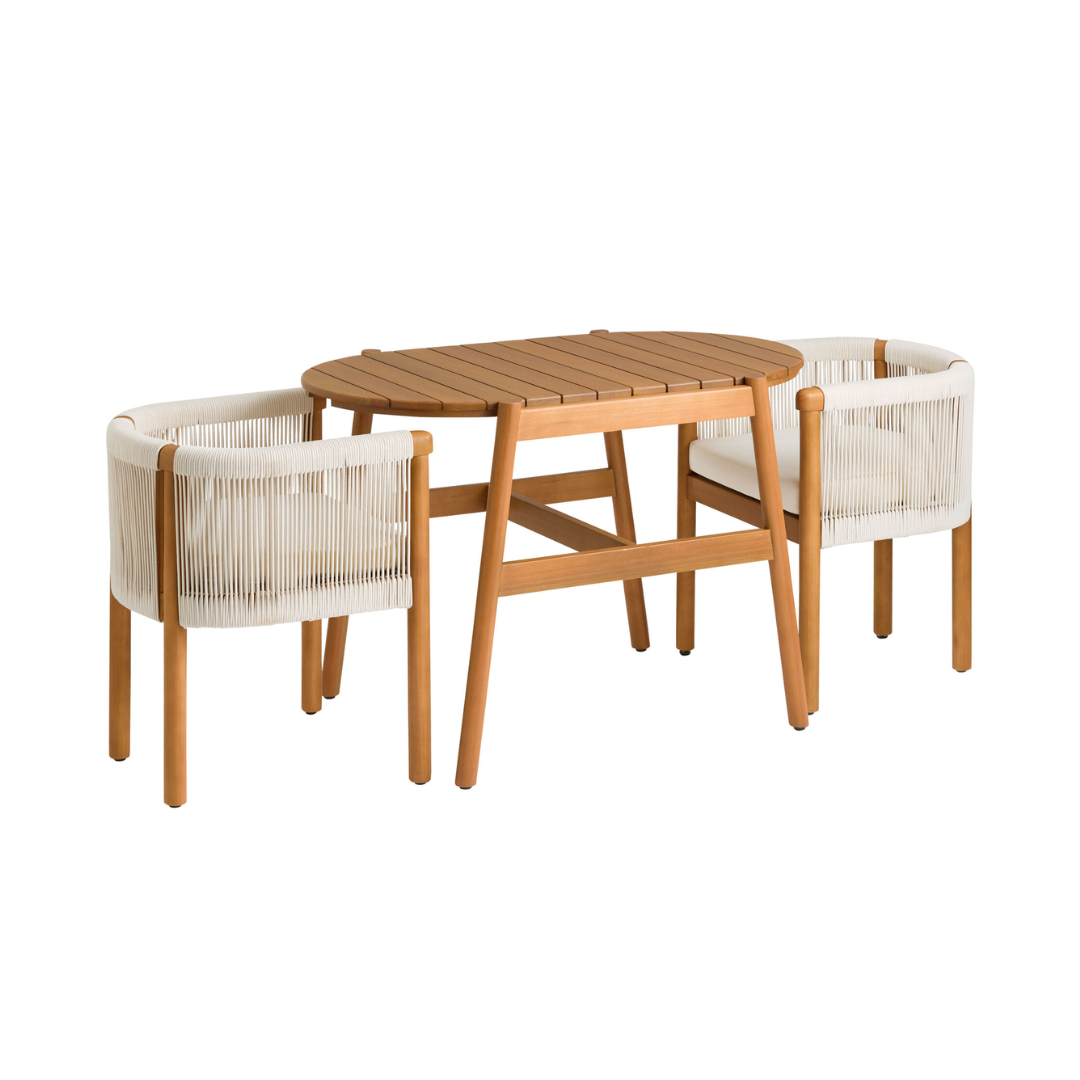 Black Monterey Bay Wood and Rope Nesting 3 Piece Outdoor Dining Set