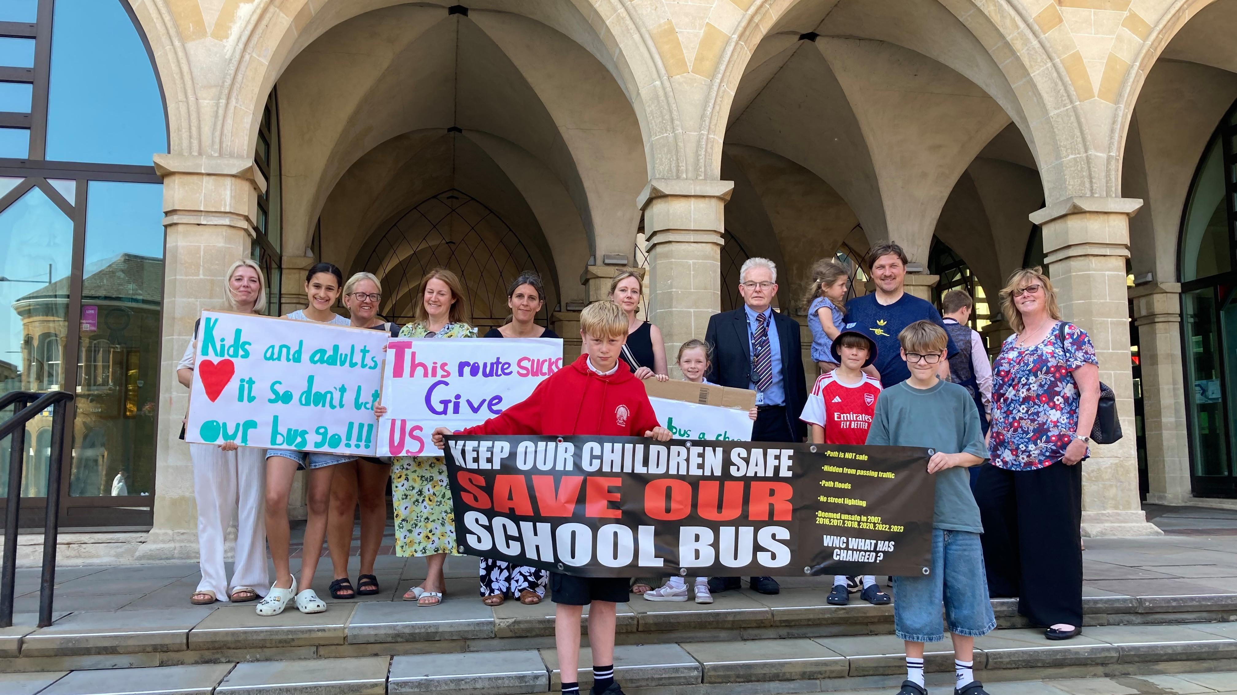 Parents gathered outside The Guildhall in Northampton to voice their views