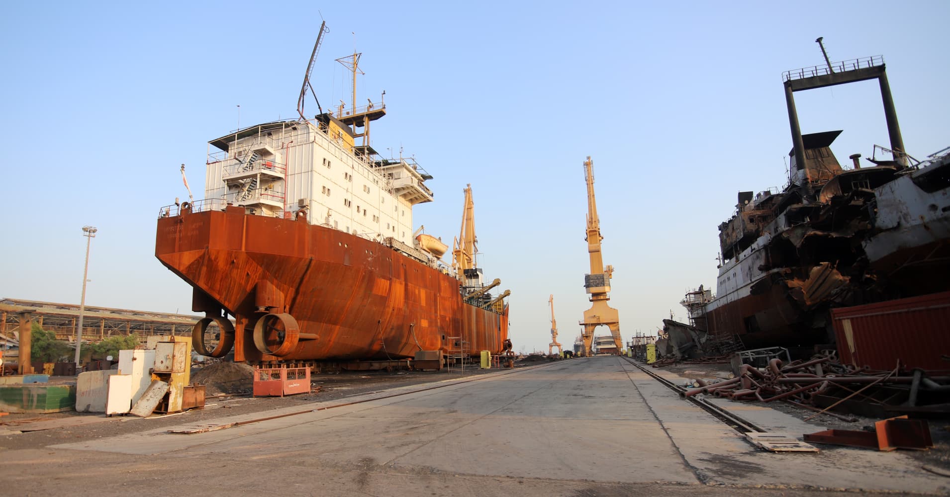 A shipyard damaged in a US strike is seen in Iran's Hormozgan province, where Iranian authorities said the United States carried out attacks on 95 locations across 12 cities over the past 10 days, on July 19, 2026.