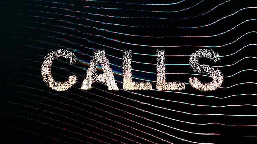 The title screen of Calls with the title overlaid on a wavy graphic.