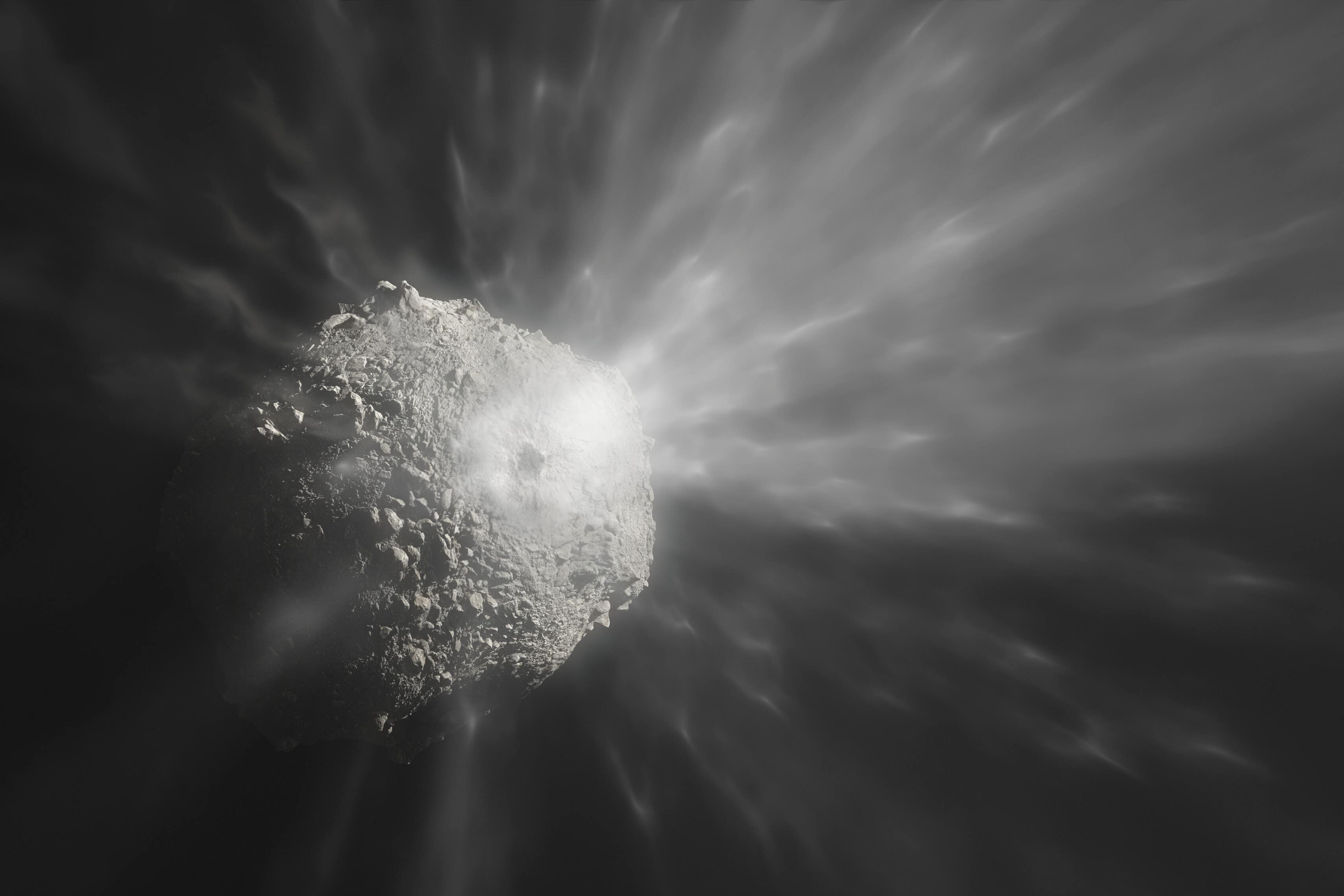 Artist’s impression of the aftermath of spacecraft crashing onto an asteroid (Nasa)