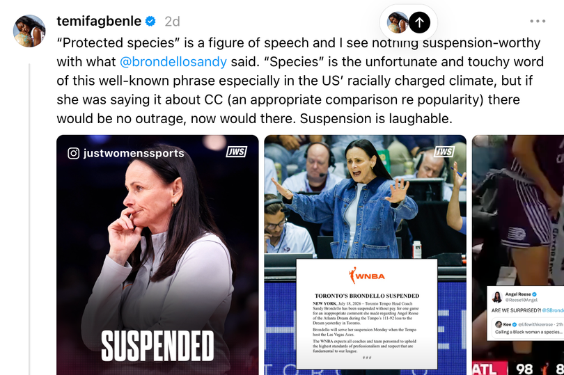 Temi Fagbenle disagreed with Sandy Brondello's suspension after comments toward Angel Reese