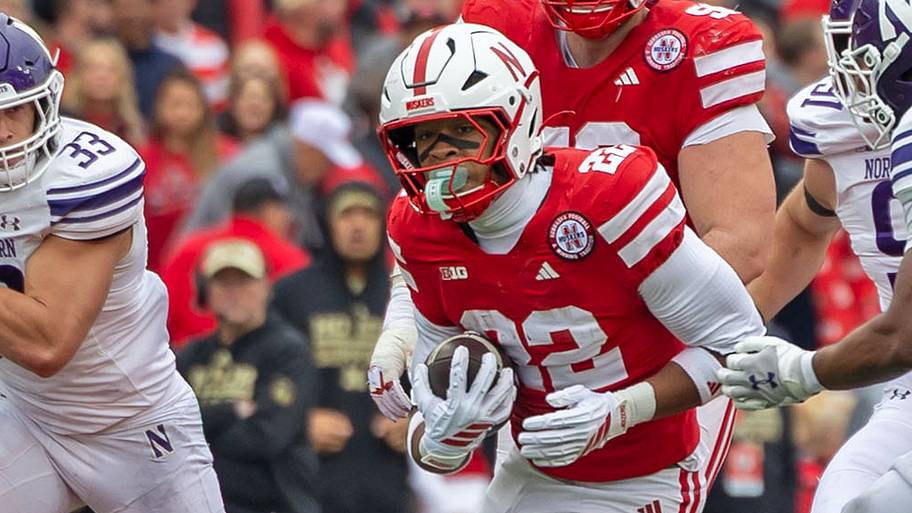 Nebraska's Isaiah Mozee runs for a 21-yard gain during the second quarter against Northwestern on Oct. 25, 2025.