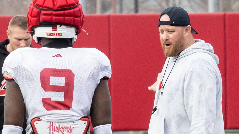 Rob Aurich defensive coordinator 2026-03-10 Nebraska football practice