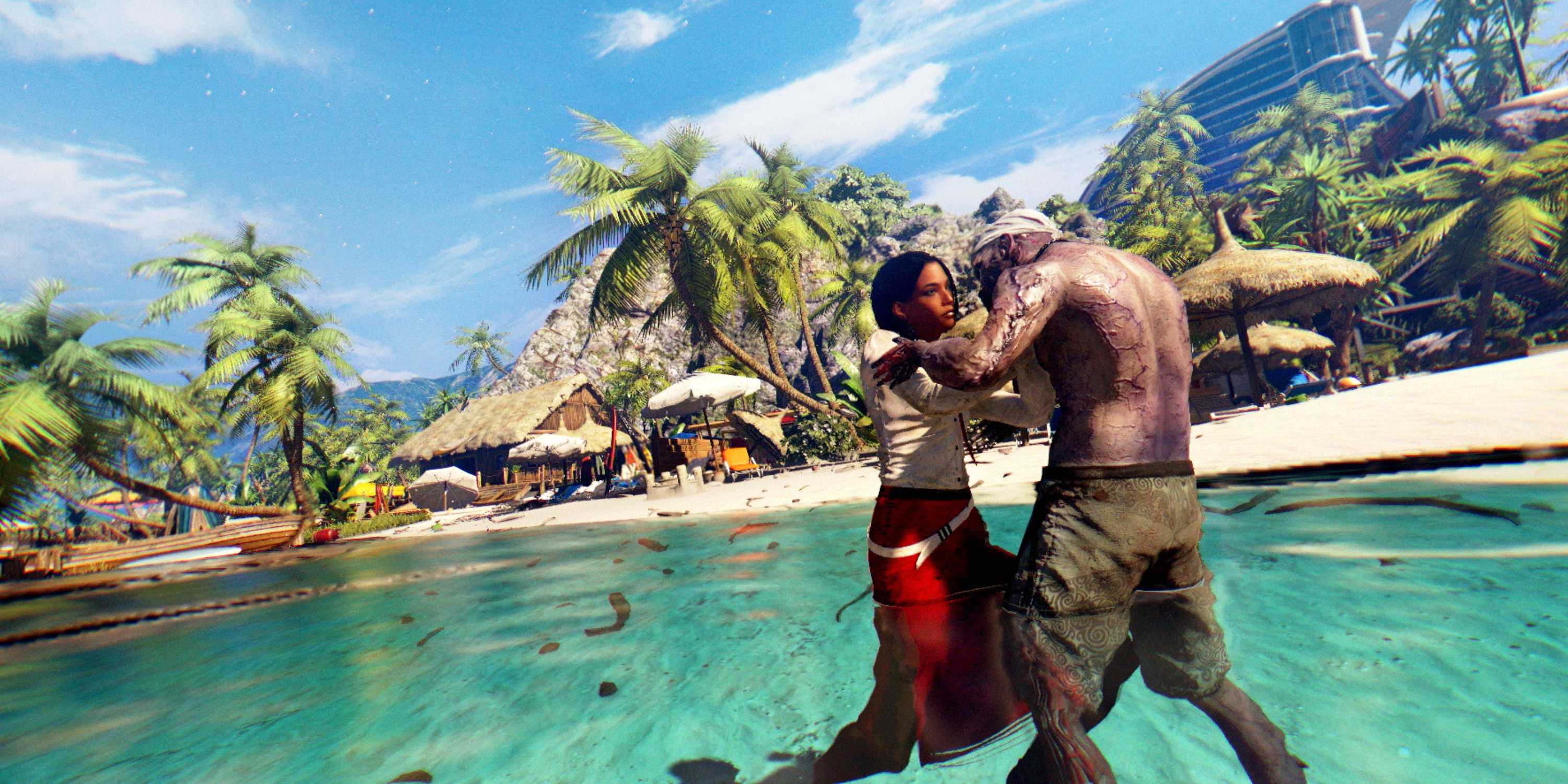 A woman fighting off a zombie in Dead Island