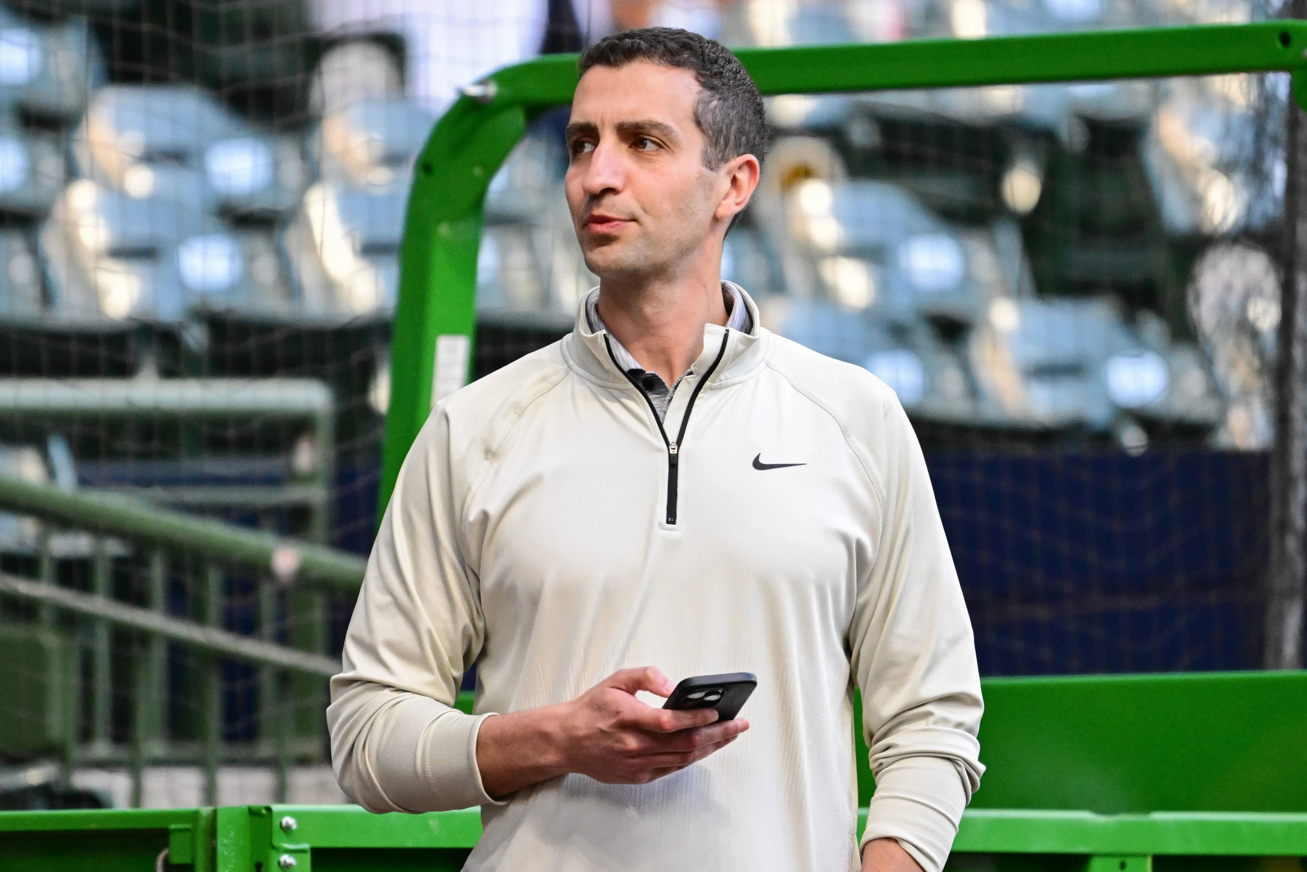 Sep 28, 2024; Milwaukee, Wisconsin, USA; New York Mets president of baseball operations David Sterns watches batting practice before a game against the Milwaukee Brewers at American Family Field. Mandatory Credit: Benny Sieu-Imagn Ima… | Source: Lastwordonsports.com - Matthew Nethercott, Site Editor