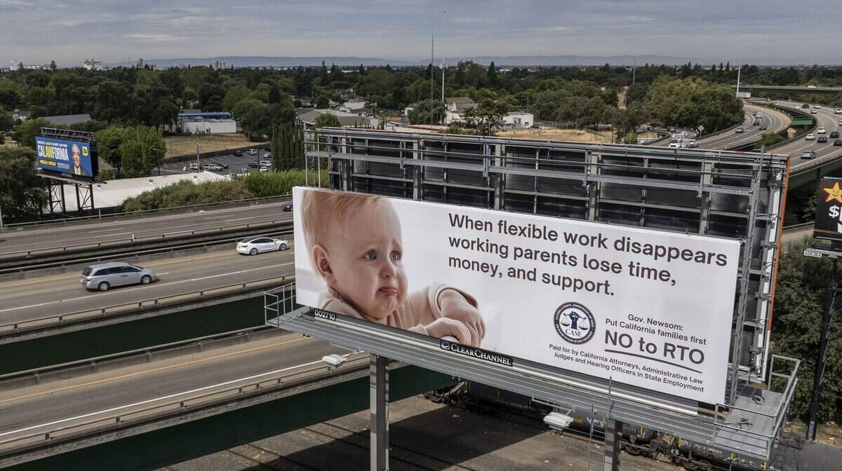 Sacramento billboard highlights return-to-office effects on working parents