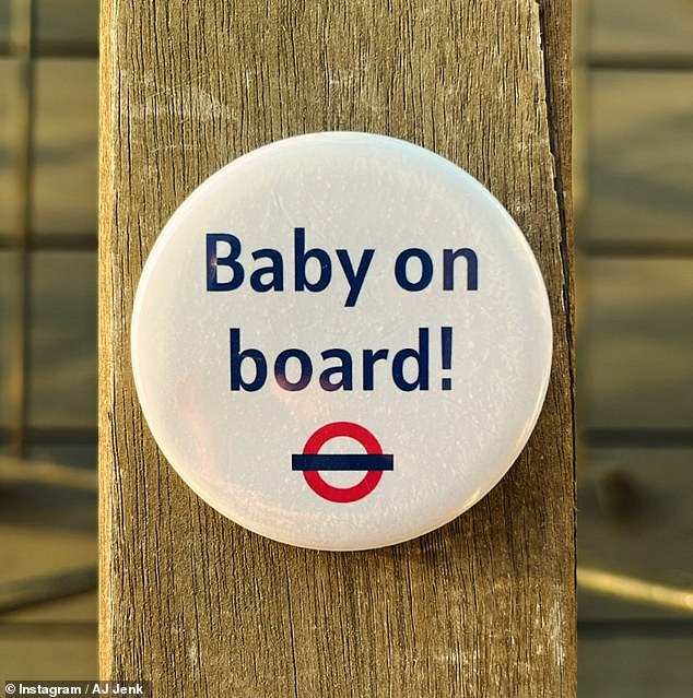 She shared the news by posting a sweet snap of her Baby On Board badge, with AJ then revealing in the caption that their baby was due in December