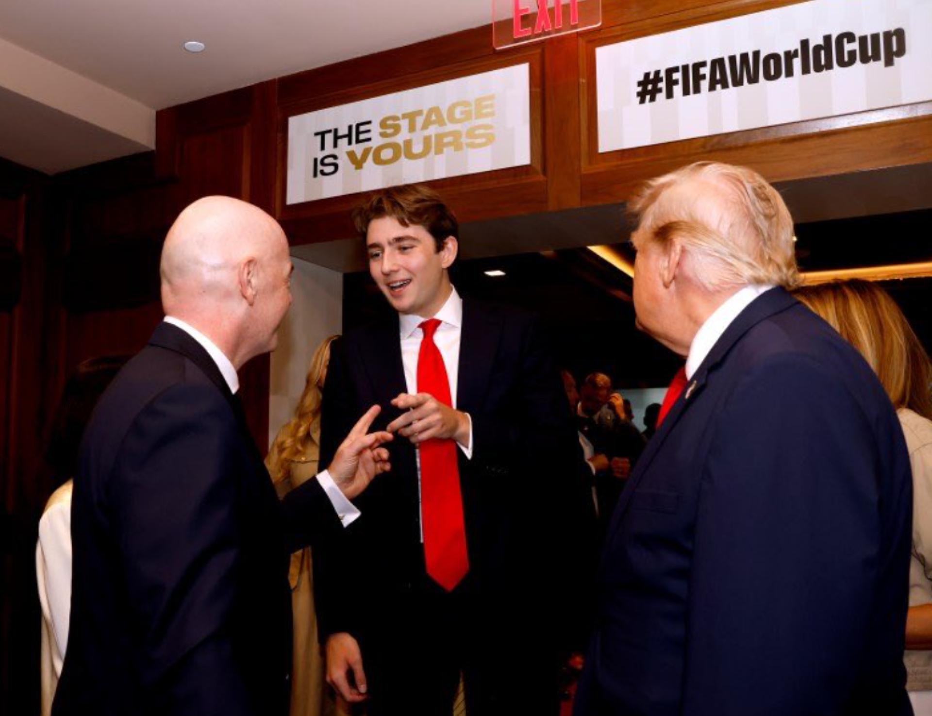 Barron Trump grabs attention at World Cup final with his father’s iconic red tie