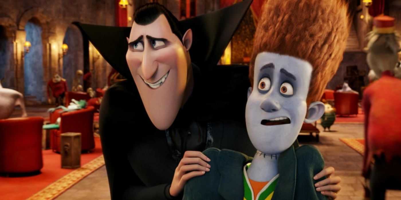 Dracula hugging someone in Hotel Transylvania