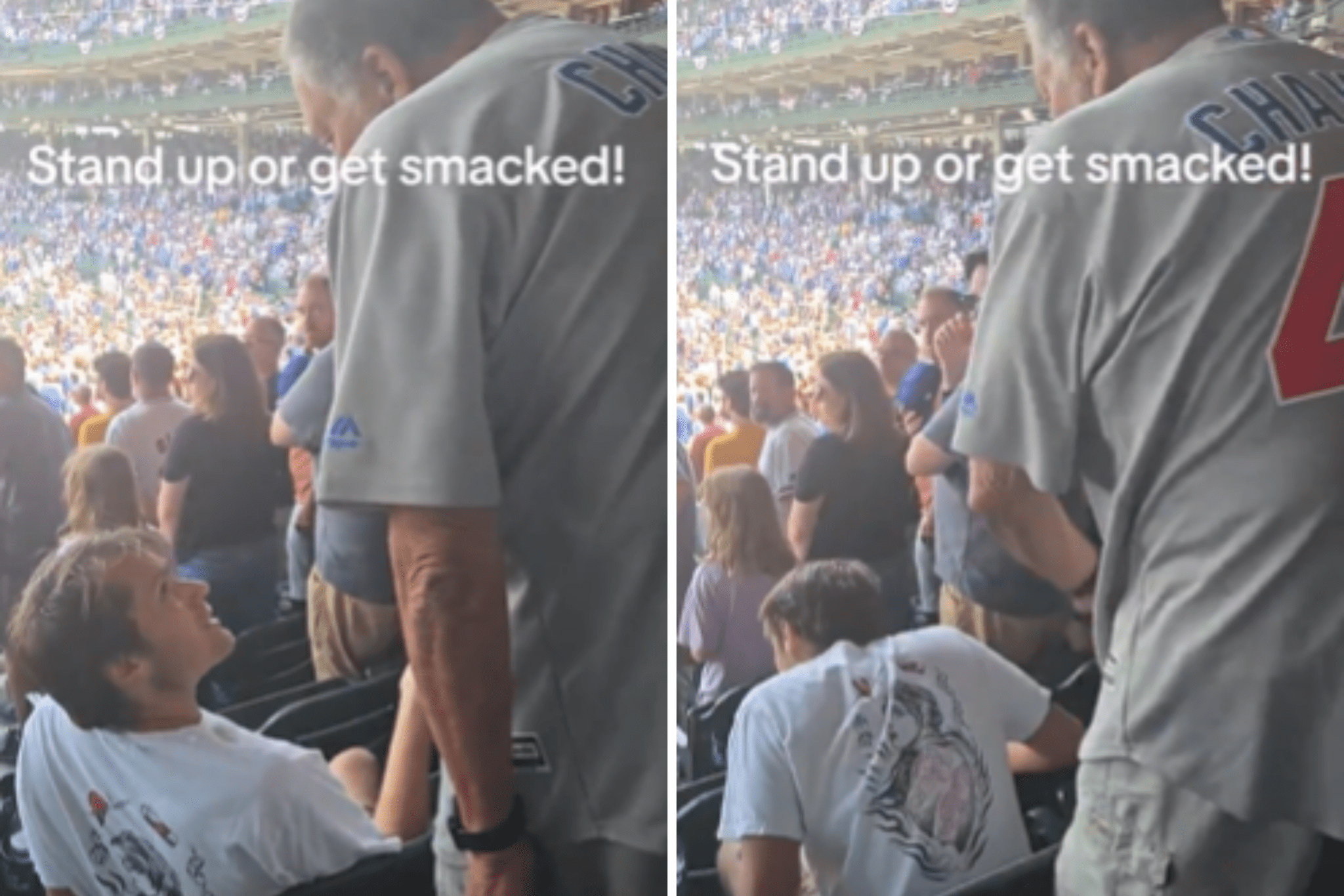 Chicago Cubs fan slaps fellow supporter for sitting during national anthem