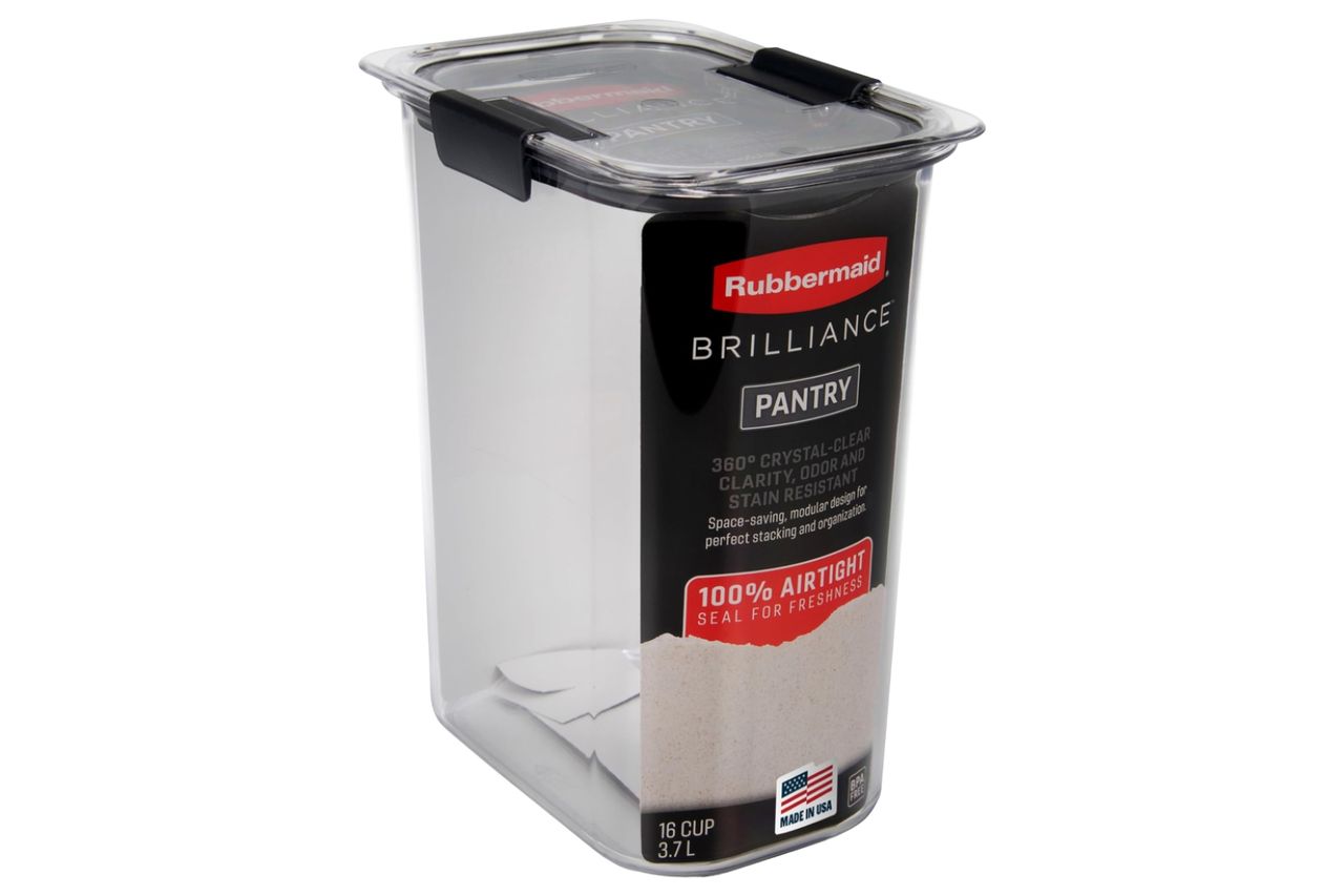 Rubbermaid Brilliance 16-Cup Airtight Food Storage Container with Lid Clear/Grey - optimal for pantry organization flour sugar and food storage