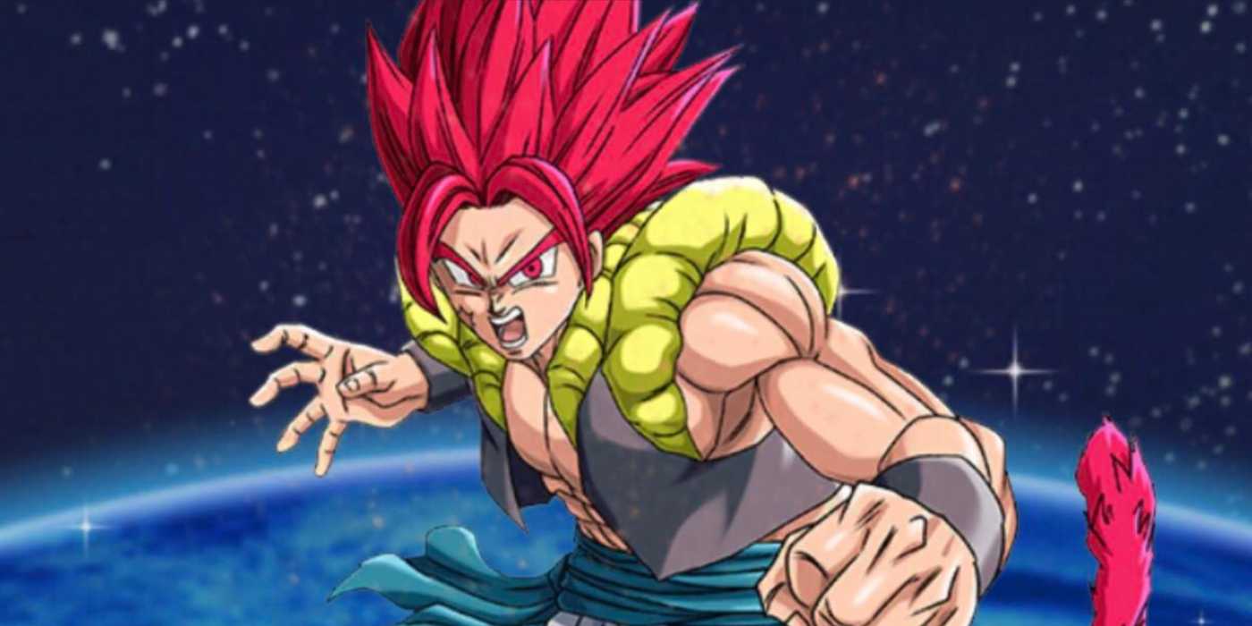 Super Saiyan God Shallet enters a battle stance in Dragon Ball Legends.