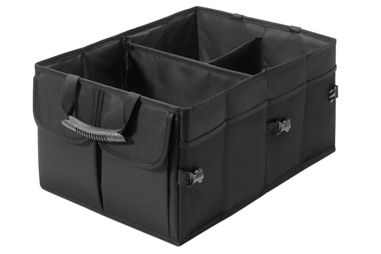 Amazon Basics Trunk Organizer for Car, Multi-Compartment Car Storage, Foldable, 13.5 Gallon, Black
