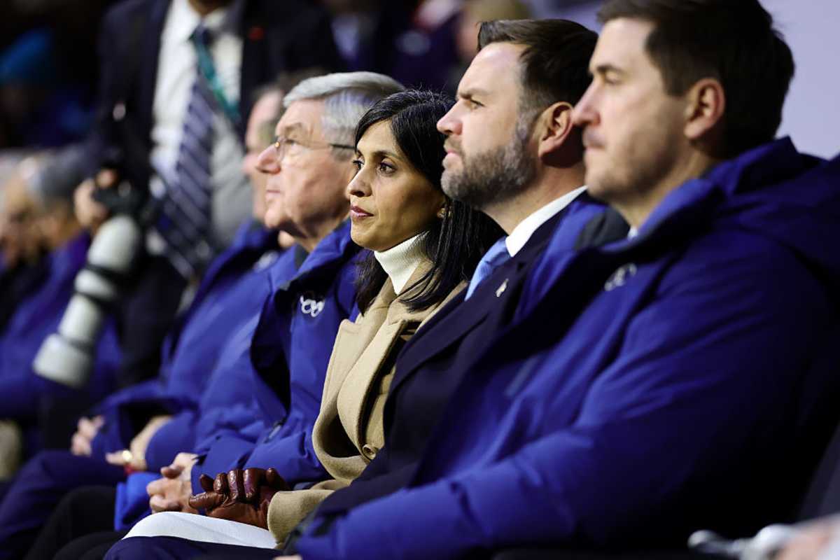 Usha Vance and Vice President JD Vance attend the opening ceremony of the Milano Cortina 2026 Winter Olympics at San Siro Stadium on February 06, 2026 in Milan, Italy. (Photo by Andreas Rentz/Getty Images)